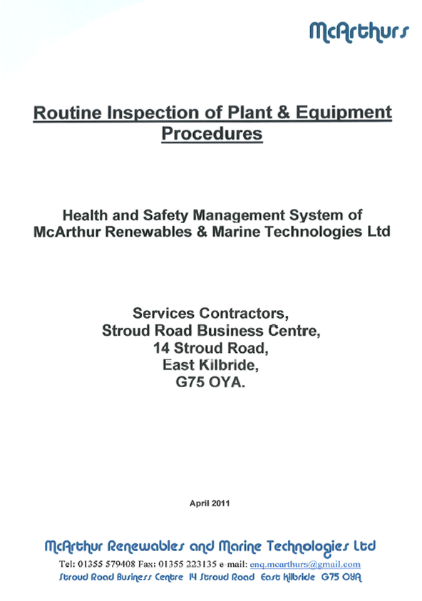 routine inspection of plant and equipment procedures